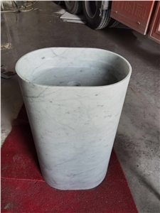 Solid Marble Pedestal Wash Basin Stone Gray Wood Round Sink