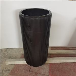 Solid Stone Bath Sink Fluted Marble Marquina Pedestal Basin
