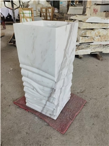 Solid Stone Bathroom Round Sink Marble Panda Pedestal Basin