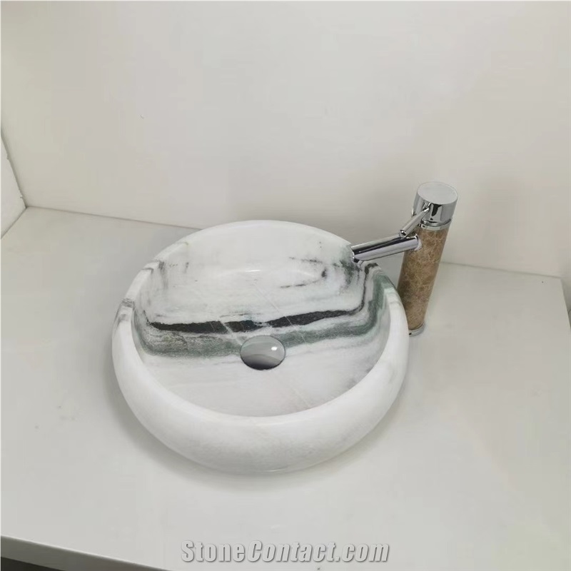 Solid Stone Bathroom Round Sink Marble Panda Pedestal Basin