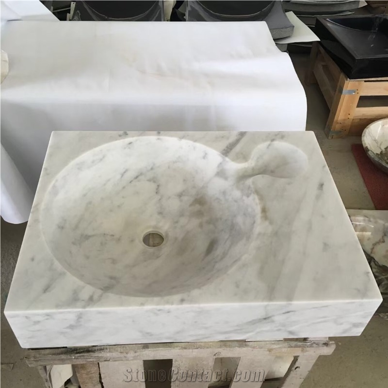 Solid Stone Carved Sink Granite Absolute Black Round Basin
