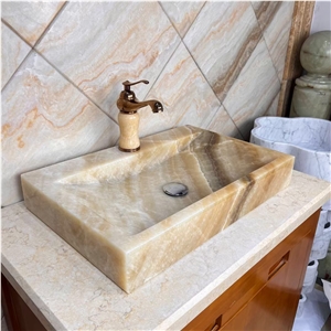 Solid Stone Vessel Bathroom Sink Brown Onyx Wash Basin Solid Stone Vessel Bathroom Sink Brown Onyx Wash Basin