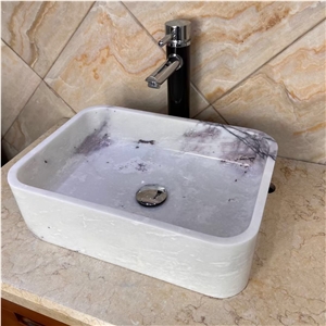 Solid Stone Vessel Bathroom Sink Brown Onyx Wash Basin