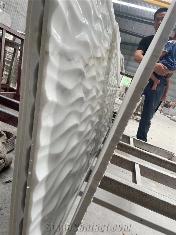 Stone Laser Engraving Wall Panel Marble Calacatta CNC Wall Panels