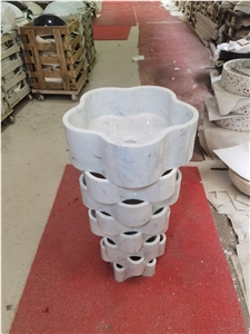 Stone Pedestal Wash Basin Marble Statuario Stack Corner Sink