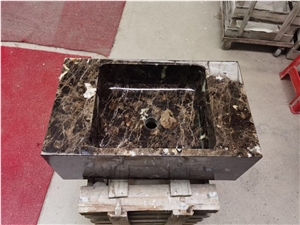 Stone Rectangle Bathroom Sink Marble Emperador Wash Basin
