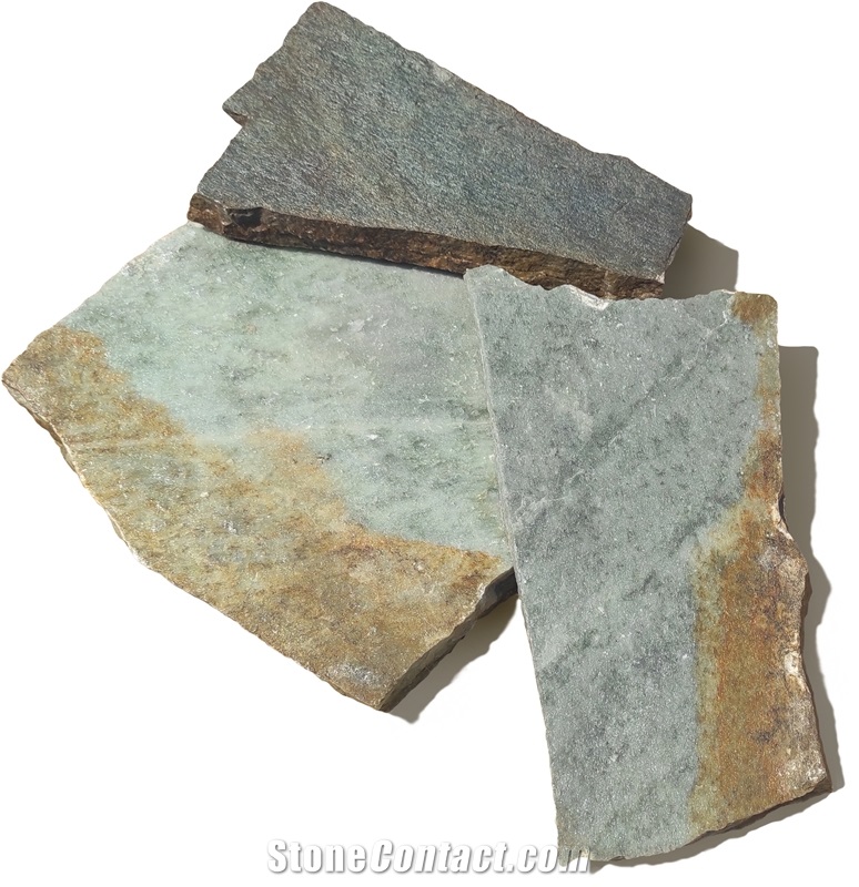 Karistou Rusty Green Stone Hardscape, Crazy Pattern Flagstone Pavers
