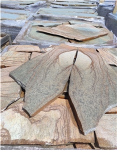 Karistou Rusty Green Stone Hardscape, Crazy Pattern Flagstone Pavers
