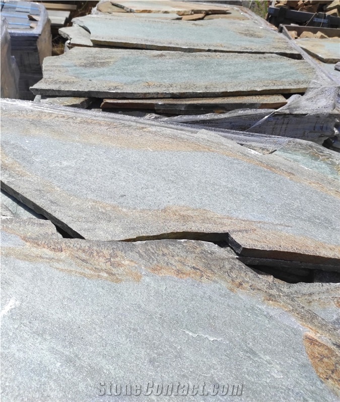 Karistou Rusty Green Stone Hardscape, Crazy Pattern Flagstone Pavers