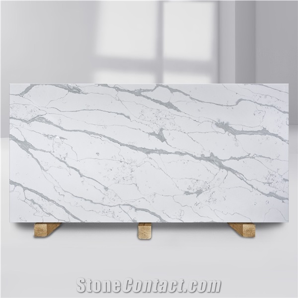 Polished White Artificial Stone Quartz Slabs BS-SH-8638
