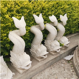White Marble Custom Made Dragon Fish Sculpture
