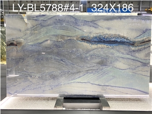 High Quality Polished Ocean Blue Quartzite Slab Tiles Table