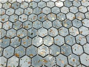Blue Terrazzo 1 Inch Hexagon Mosaic Cement Mosaic Floor Tile