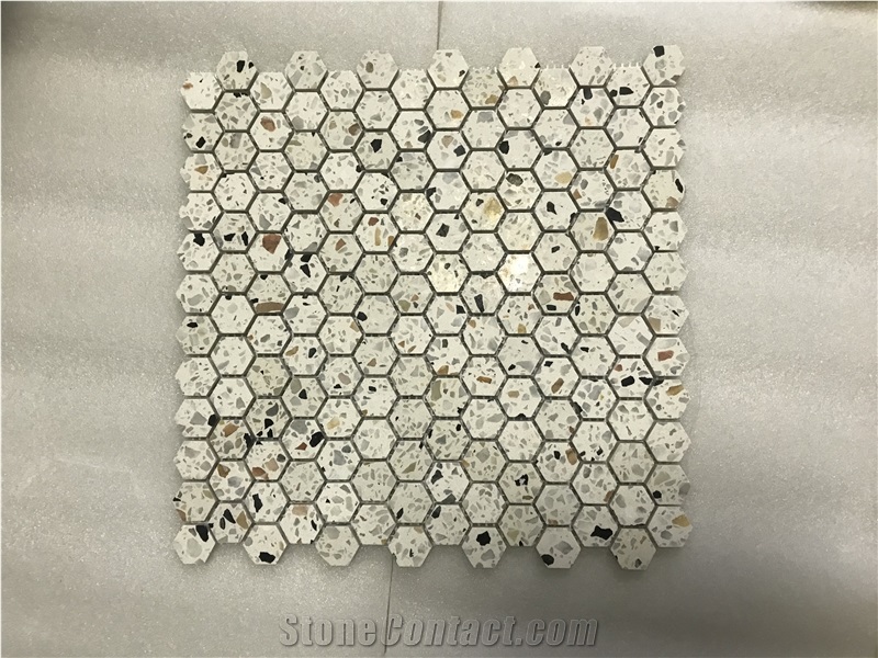 Colorful Terrazzo Hexagon Mosaic Cement Mosaic Floor Tile