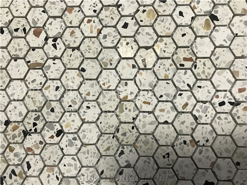 Colorful Terrazzo Hexagon Mosaic Cement Mosaic Floor Tile