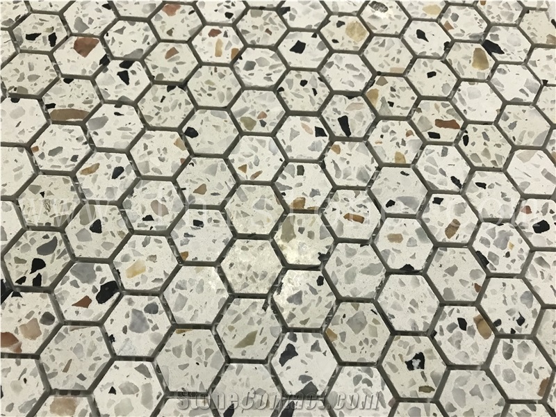 Colorful Terrazzo Hexagon Mosaic Cement Mosaic Floor Tile