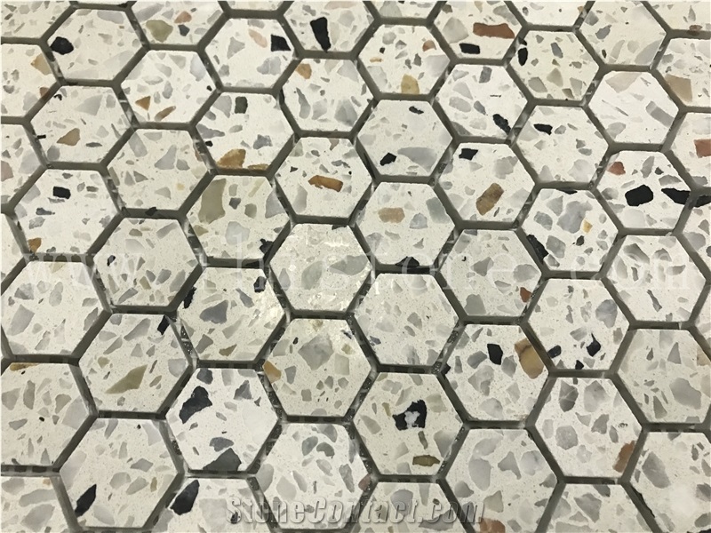 Colorful Terrazzo Hexagon Mosaic Cement Mosaic Floor Tile