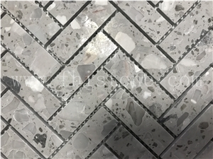 Grey Terrazzo Mosaic Cement Tile Mosaic Floor Herringbone