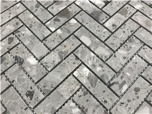 Grey Terrazzo Mosaic Cement Tile Mosaic Floor Herringbone