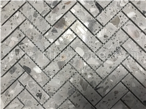 Grey Terrazzo Mosaic Cement Tile Mosaic Floor Herringbone