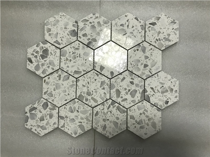 White Terrazzo Mosaic Cement Mosaic Floor Hexagon Mosaic