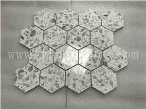White Terrazzo Mosaic Cement Mosaic Floor Hexagon Mosaic