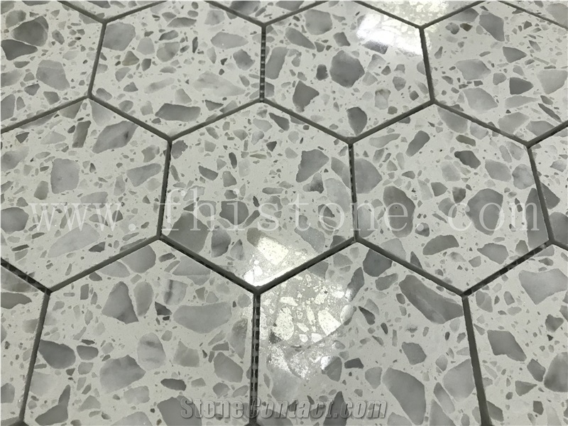 White Terrazzo Mosaic Cement Mosaic Floor Hexagon Mosaic