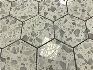 White Terrazzo Mosaic Cement Mosaic Floor Hexagon Mosaic