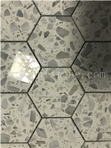 White Terrazzo Mosaic Cement Mosaic Floor Hexagon Mosaic