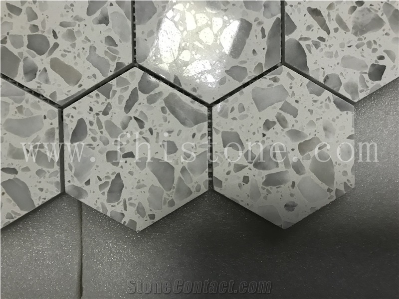 White Terrazzo Mosaic Cement Mosaic Floor Hexagon Mosaic