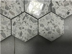 White Terrazzo Mosaic Cement Mosaic Floor Hexagon Mosaic