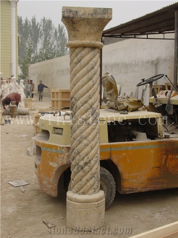 Sculptured Roman Carved Corinthian Columns Pillars Hollow