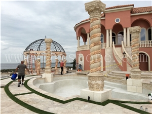 Sculptured Roman Carved Corinthian Columns Pillars Hollow