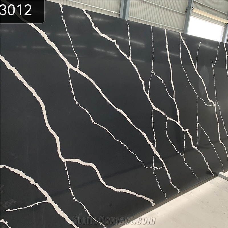 3.0Cm Balck Quartz Slabs With Golden Line