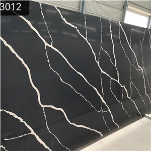 3.0Cm Balck Quartz Slabs With Golden Line