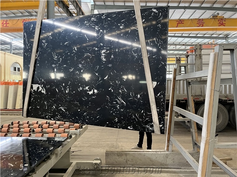 Black Color Artificial Marble Slabs With With Veins