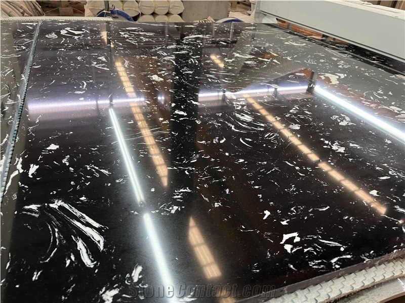Black Color Artificial Marble Slabs With With Veins