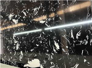 Black Color Artificial Marble Slabs With With Veins