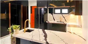 Calacatta White Quartz Slabs For Kitchen Countertop