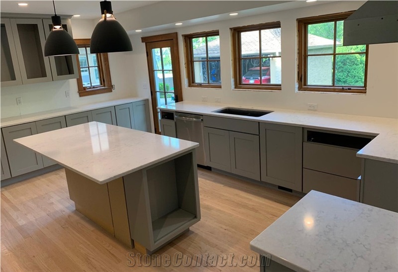 Calacatta White Quartz Slabs For Kitchen Countertop