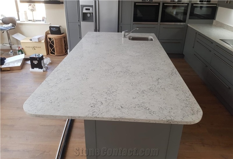 Calacatta White Quartz Slabs For Kitchen Countertop