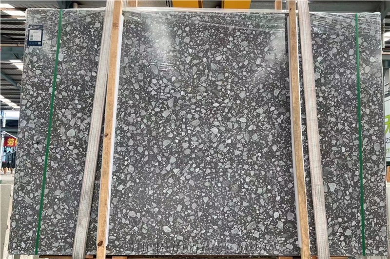 China Dark Grey Terrazzo Polish Large Slab   Wall Bathroom