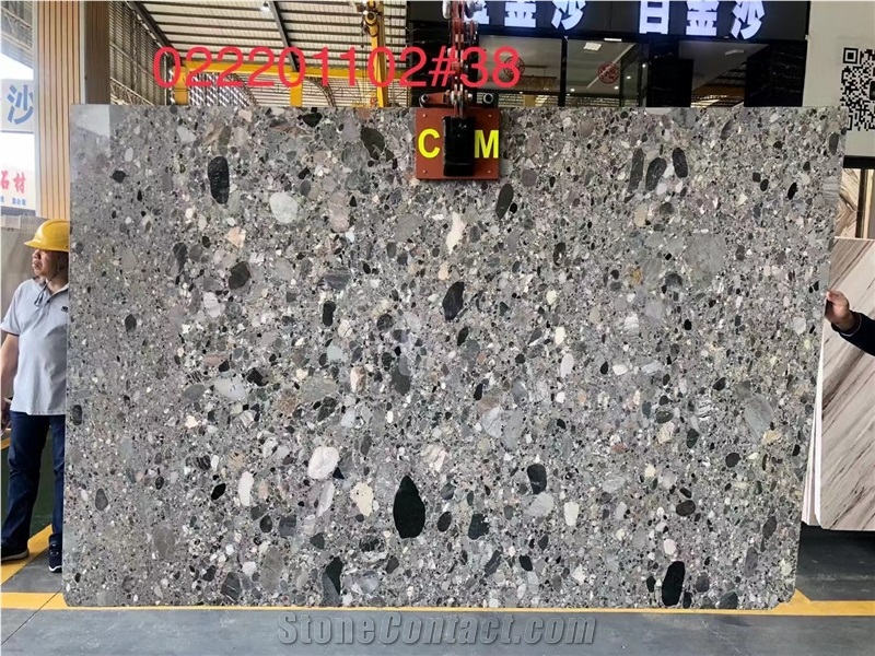 China Dark Grey Terrazzo Polish Large Slab   Wall Bathroom