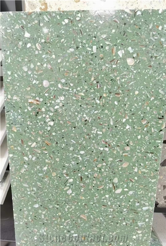 China Green Terrazzo Large Slab Polish Lobby Wall