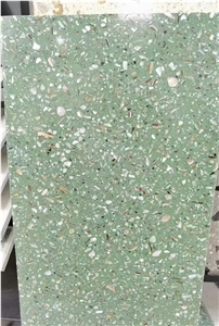 China Green Terrazzo Large Slab Polish Lobby Wall