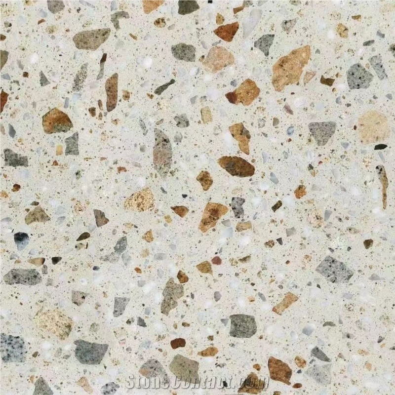China Light Beige Cream Terrazzo Large Slab Polish Floor