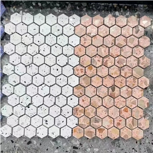 China White Terrazzo Hexagon Mosaic Bathroom Wall Floor