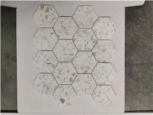 China White Terrazzo Mosaic Big Hexagon Bathroom