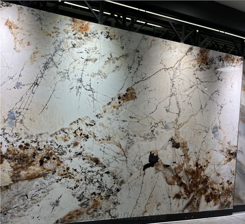 High Quality Luxury White Sintered Stone  Gold Line Wall
