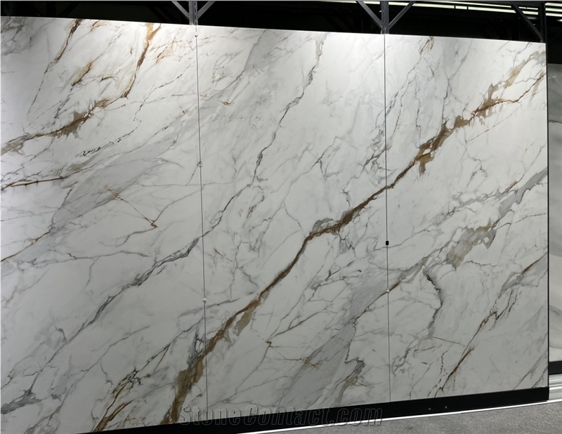 High Quality Luxury White Sintered Stone  Gold Line Wall